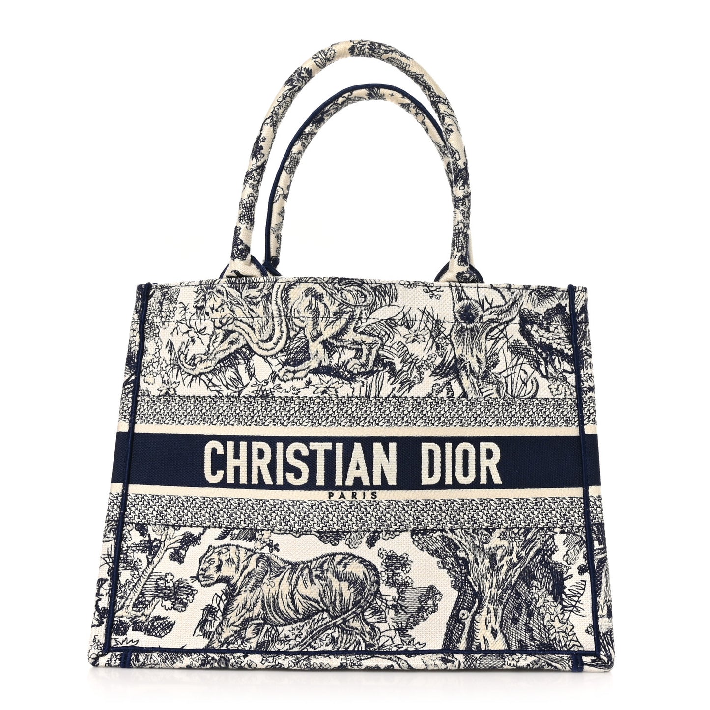 Canvas Embroidered Medium Dioriviera Toile De Jouy Book Tote Blue