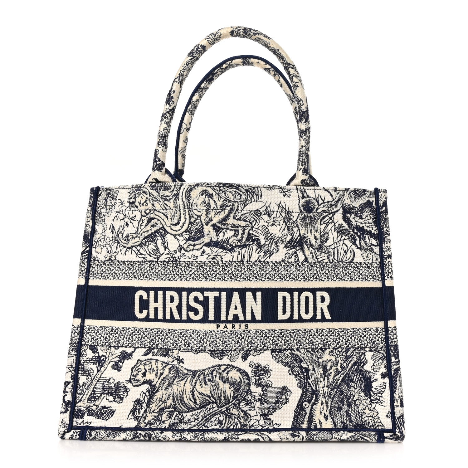 Christian Dior Canvas Embroidered Medium Dioriviera Toile De Jouy Book Tote Blue 1 of 10