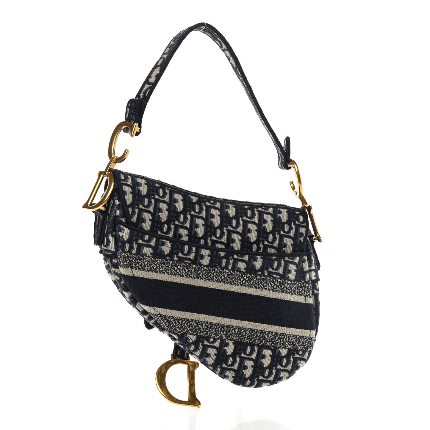 Oblique Embroidered Saddle Bag Blue