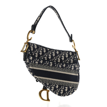 Christian Dior Oblique Embroidered Saddle Bag Blue 3 of 14
