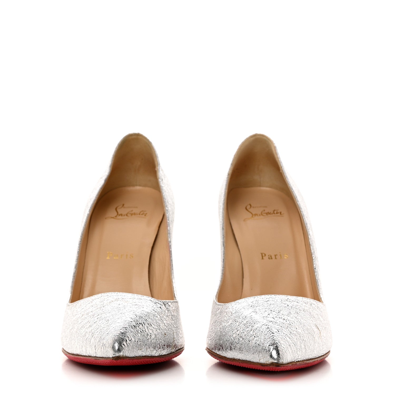 Christian Louboutin Metallic Crinkled Nappa Pigalle Follies 100 Pumps 38.5 Silver 2 of 9