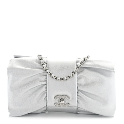 Chanel Metallic Lambskin Tie My Bow Flap Clutch With Chain Silver 1 of 10