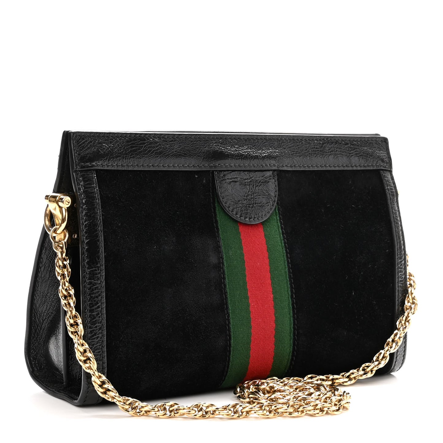 Suede Patent GG Web Small Ophidia Chain Shoulder Bag Black