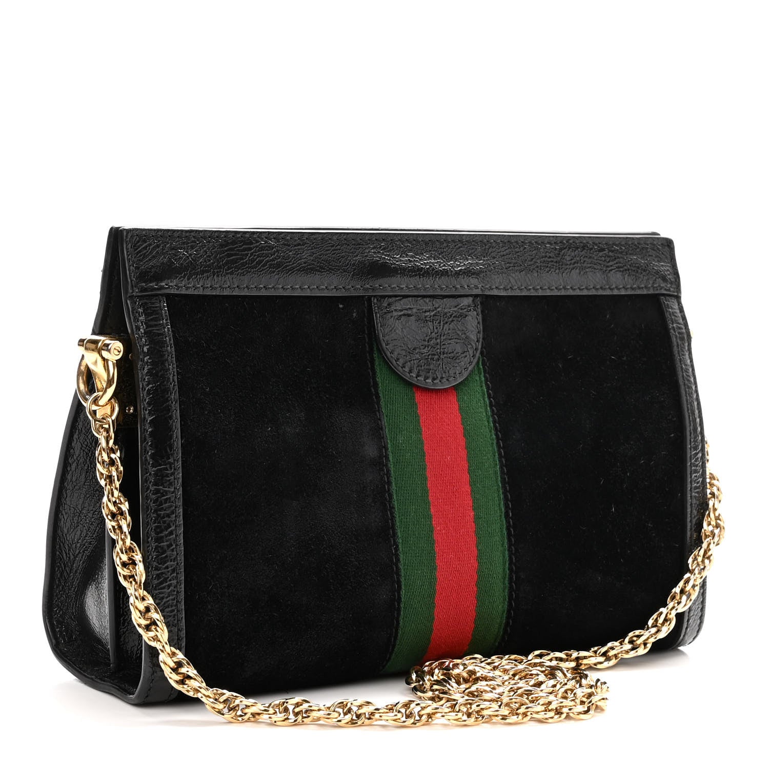 Gucci Suede Patent GG Web Small Ophidia Chain Shoulder Bag Black 3 of 10