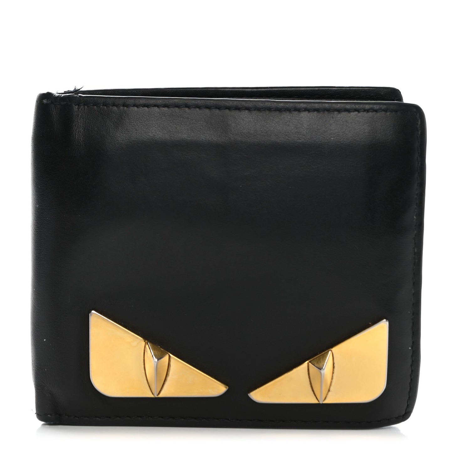 Vitello Century Metal Monster Eyes Bi-Fold Wallet Black