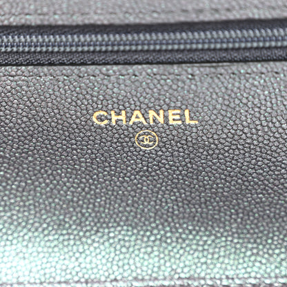 Chanel Iridescent Caviar Quilted Wallet On Chain WOC Green 5 of 10