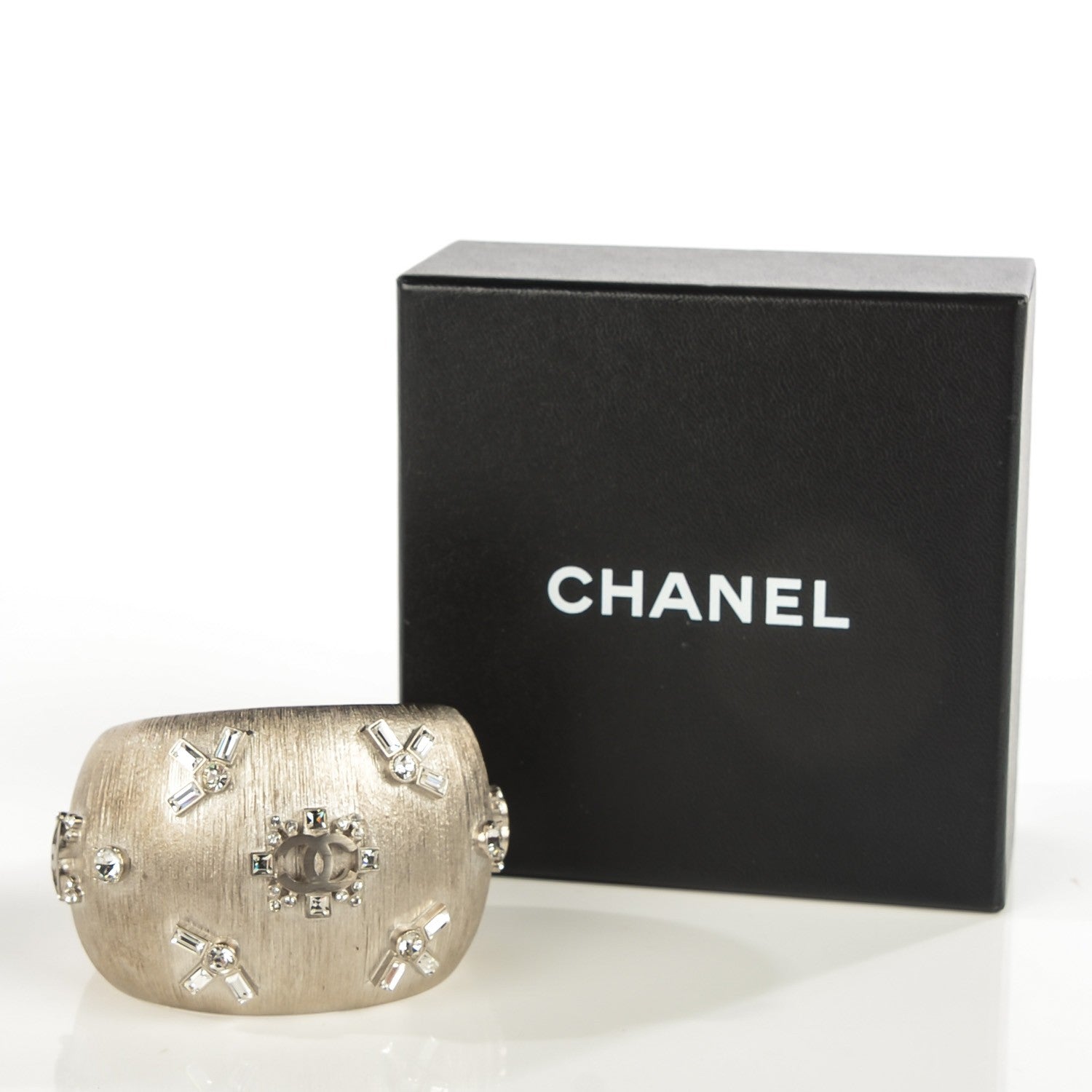 Chanel Textured Metal Crystal CC Cuff 3 of 6