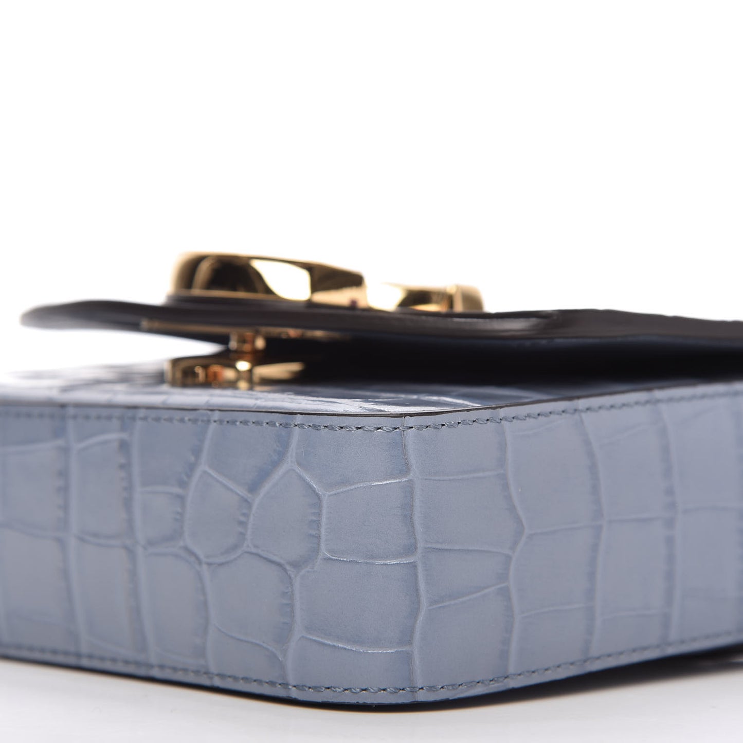 Calfskin Crocodile Embossed Mini C Double Carry Ash Blue