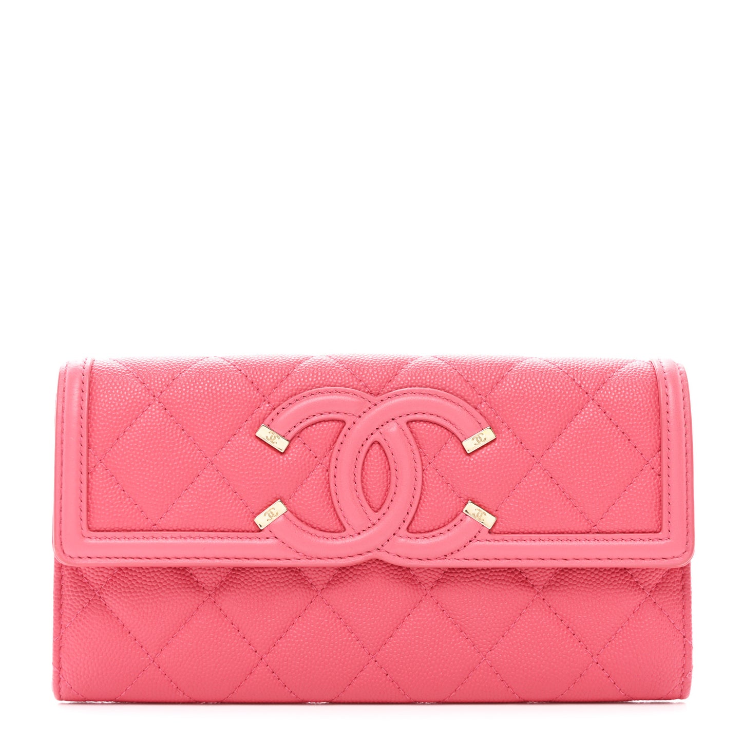 Caviar Quilted Large Filigree Gusset Flap Wallet Pink