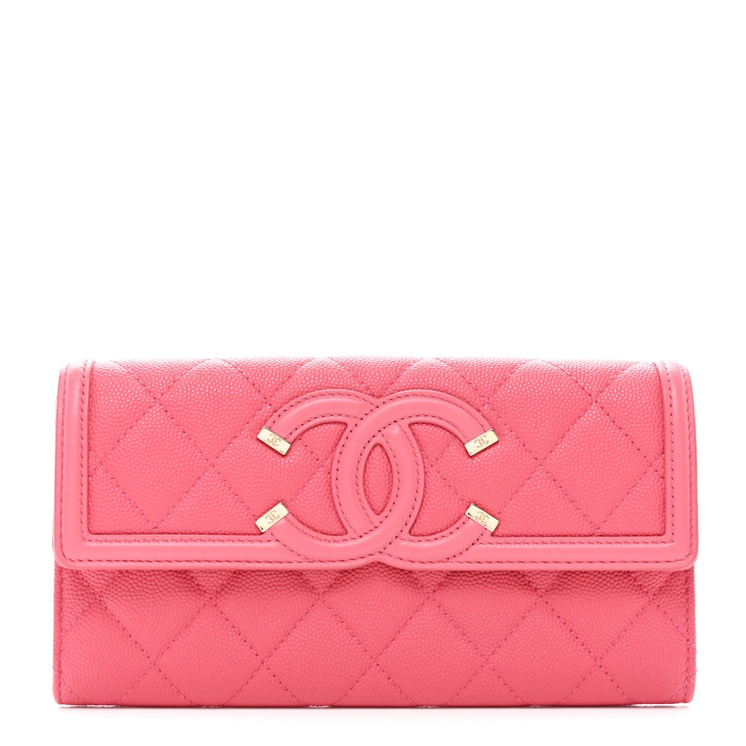 Chanel Caviar Quilted Large Filigree Gusset Flap Wallet Pink 1 of 8