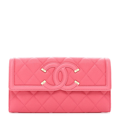 Chanel Caviar Quilted Large Filigree Gusset Flap Wallet Pink 1 of 8