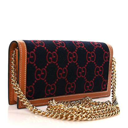 Gucci Covered Wool Cuoio Harness GG Monogram Horsebit 1955 Wallet On Chain Blue Red Harness Brown 3 of 9