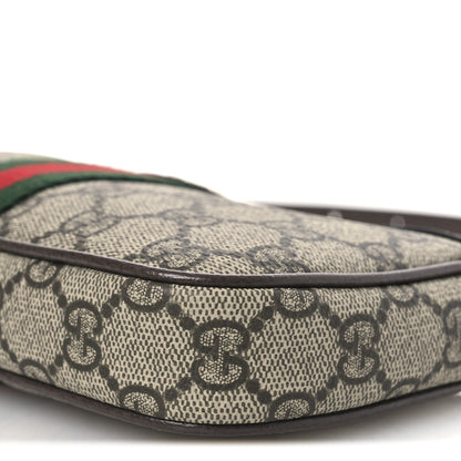 Gucci GG Supreme Monogram Textured Dollar Calfskin Web Mini Ophidia Shoulder Bag Beige Ebony New Acero 10 of 12