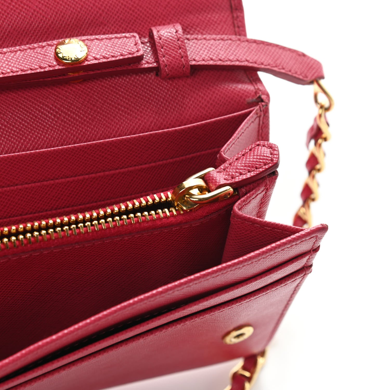Prada Saffiano Metal Oro Chain Wallet Peonia 12 of 12