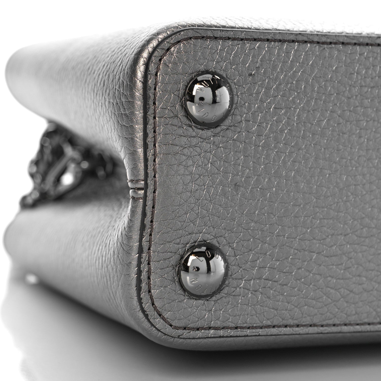 Louis Vuitton Metallic Calfskin Capucines BB Etain 8 of 9