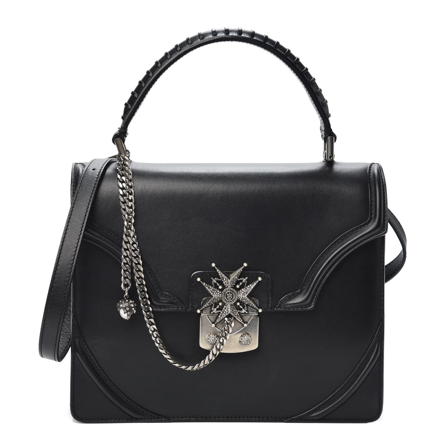 Alexander McQueen Calfskin Chain Flower Satchel Black 1 of 10