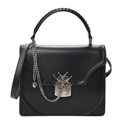 Alexander McQueen Calfskin Chain Flower Satchel Black 1 of 10