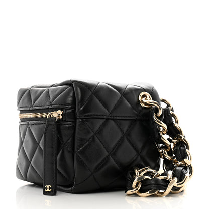 Chanel Lambskin Quilted Cube Chain Wristlet Case Black 3 of 12