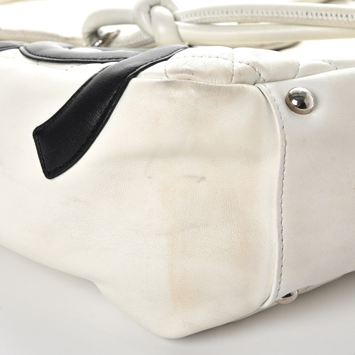 Calfskin Quilted Large Cambon Flap White Black