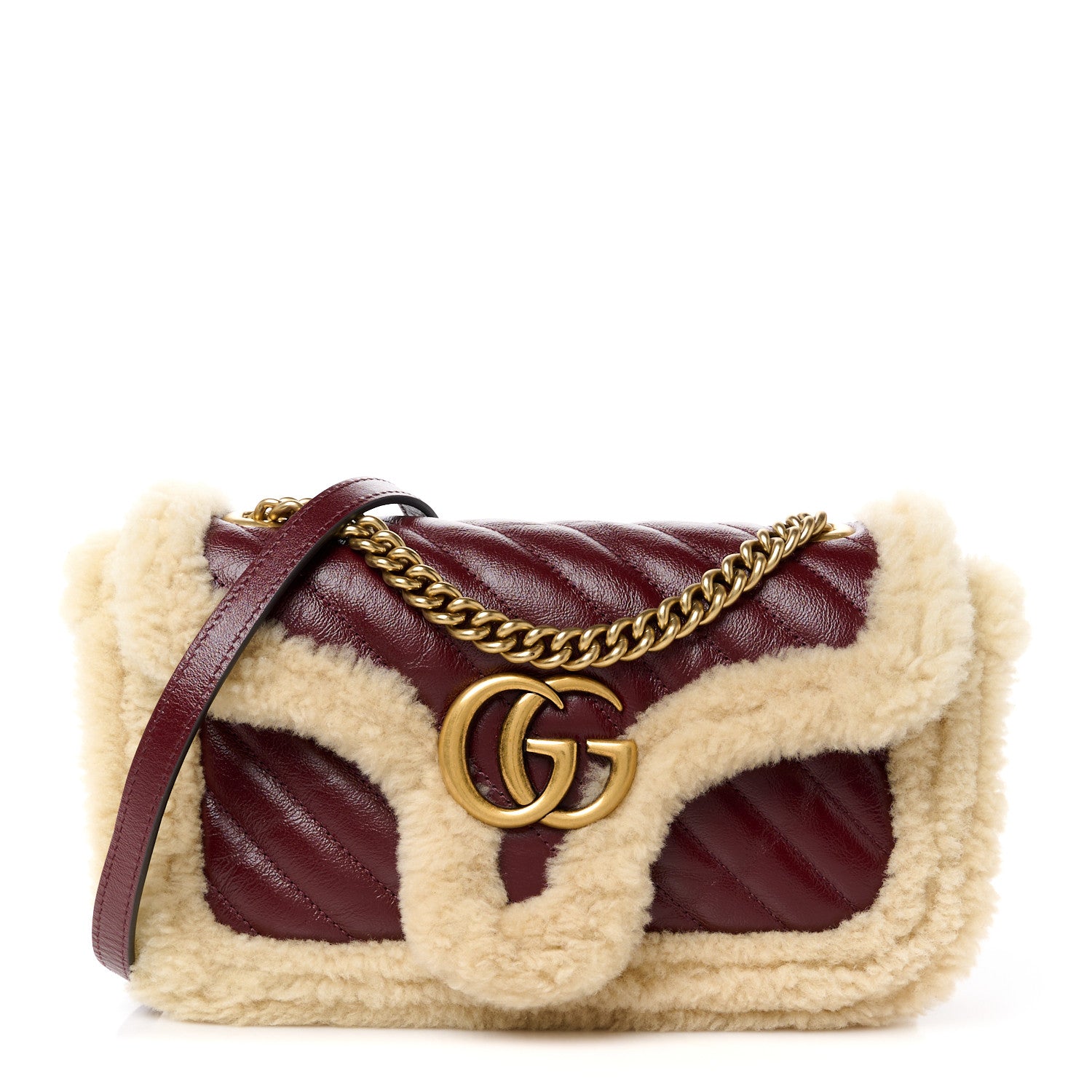 Gucci Azalea Calfskin Wool Matelasse Diagonal Small GG Marmont Shoulder Bag Sand Desert 1 of 10