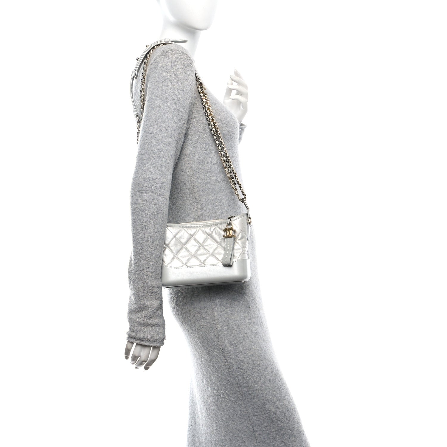 Chanel Metallic Aged Calfskin Quilted Small Gabrielle Hobo Light Silver 2 of 12