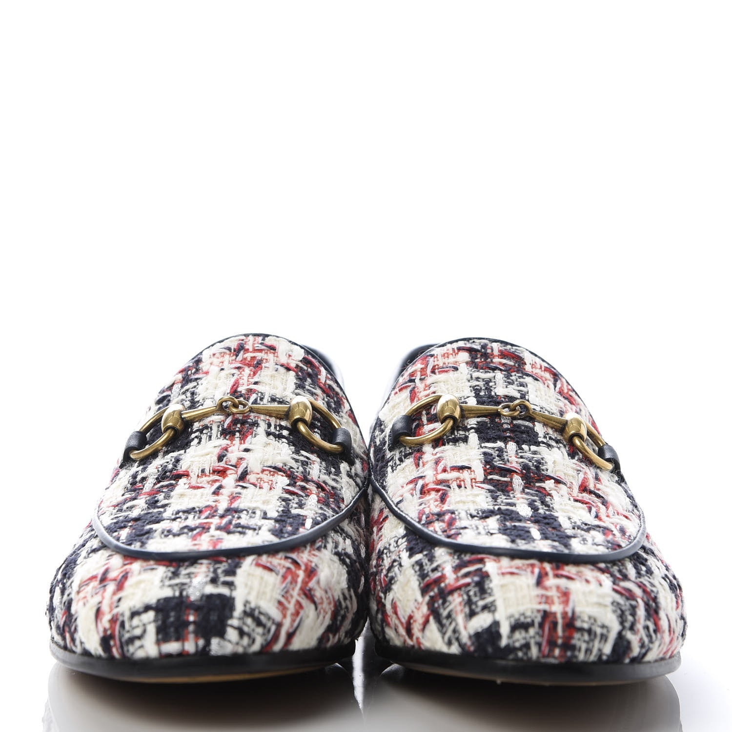 Gucci Tweed Check Horsebit Womens Jordaan Loafers 36.5 Gardenia Ink Blue Agata 2 of 10