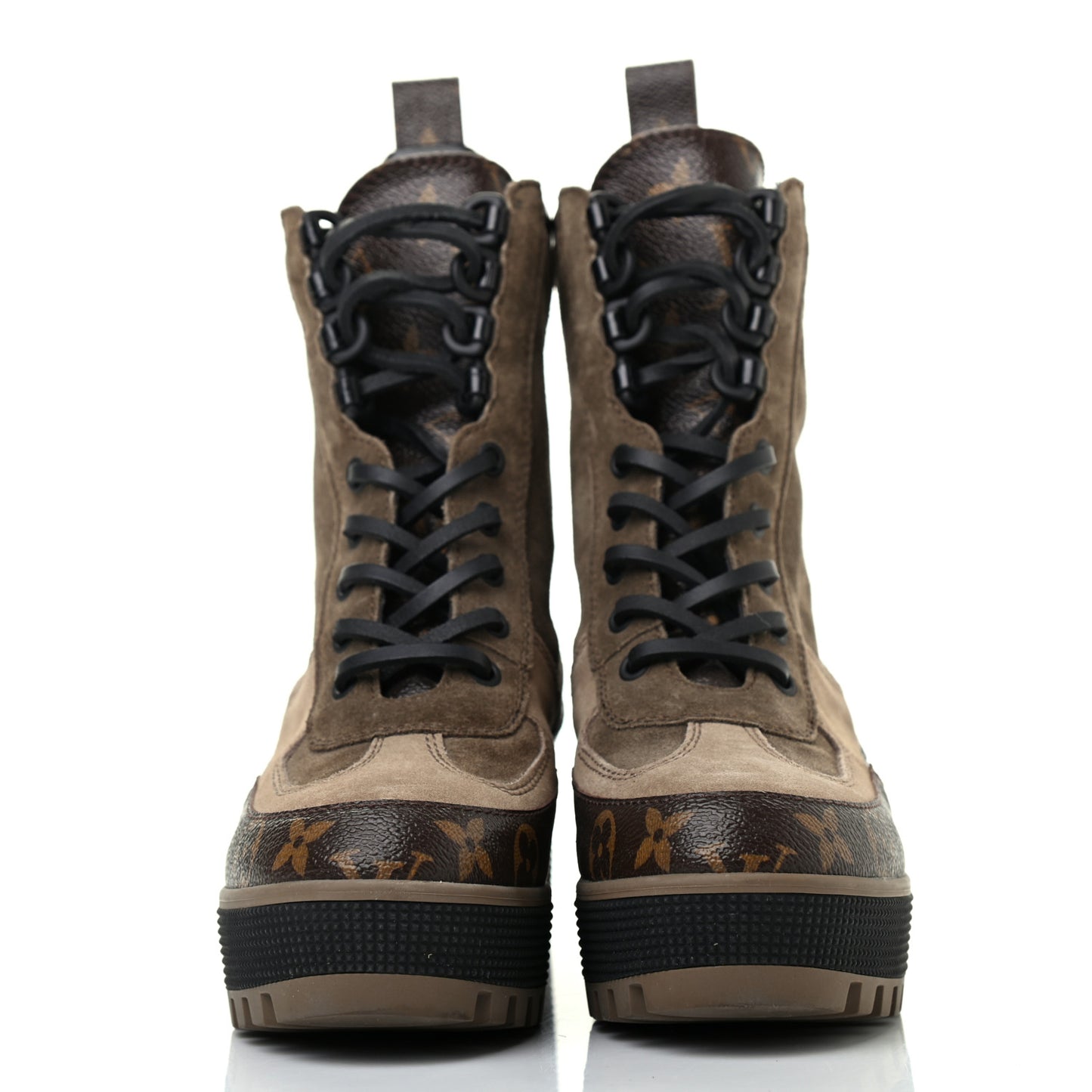 Suede Calfskin Monogram Laureate Platform Desert Boots 35.5 Taupe