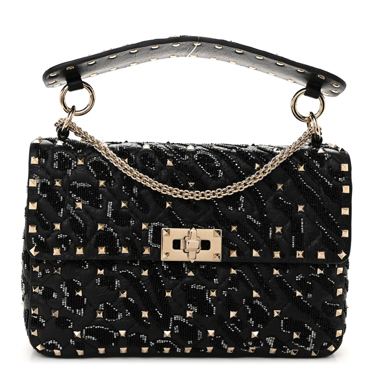 Valentino Garavani Lambskin Sequin Medium Rockstud Spike Shoulder Bag Black 1 of 10