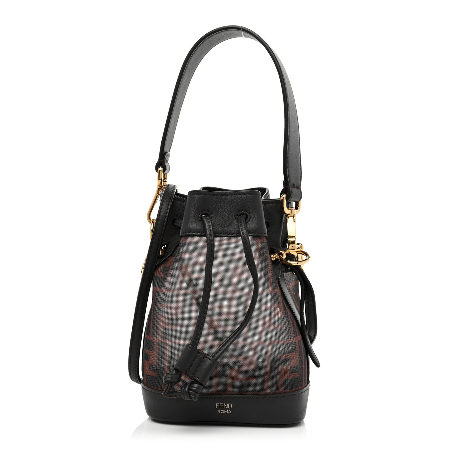 Mesh Vitello Grace F is Fendi FF 1974 Mini Mon Tresor Bucket Bag Marrone Black Ebano