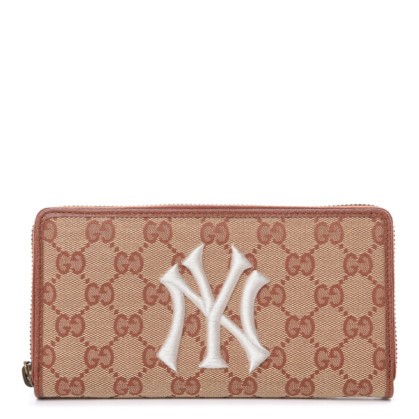 X MLB GG Monogram NY Yankees Zip Around Wallet Beige Ruggine Ivory