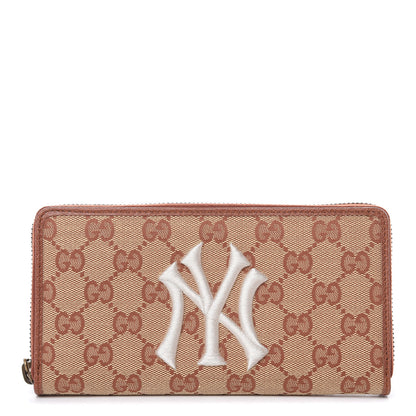 Gucci X MLB GG Monogram NY Yankees Zip Around Wallet Beige Ruggine Ivory 1 of 9