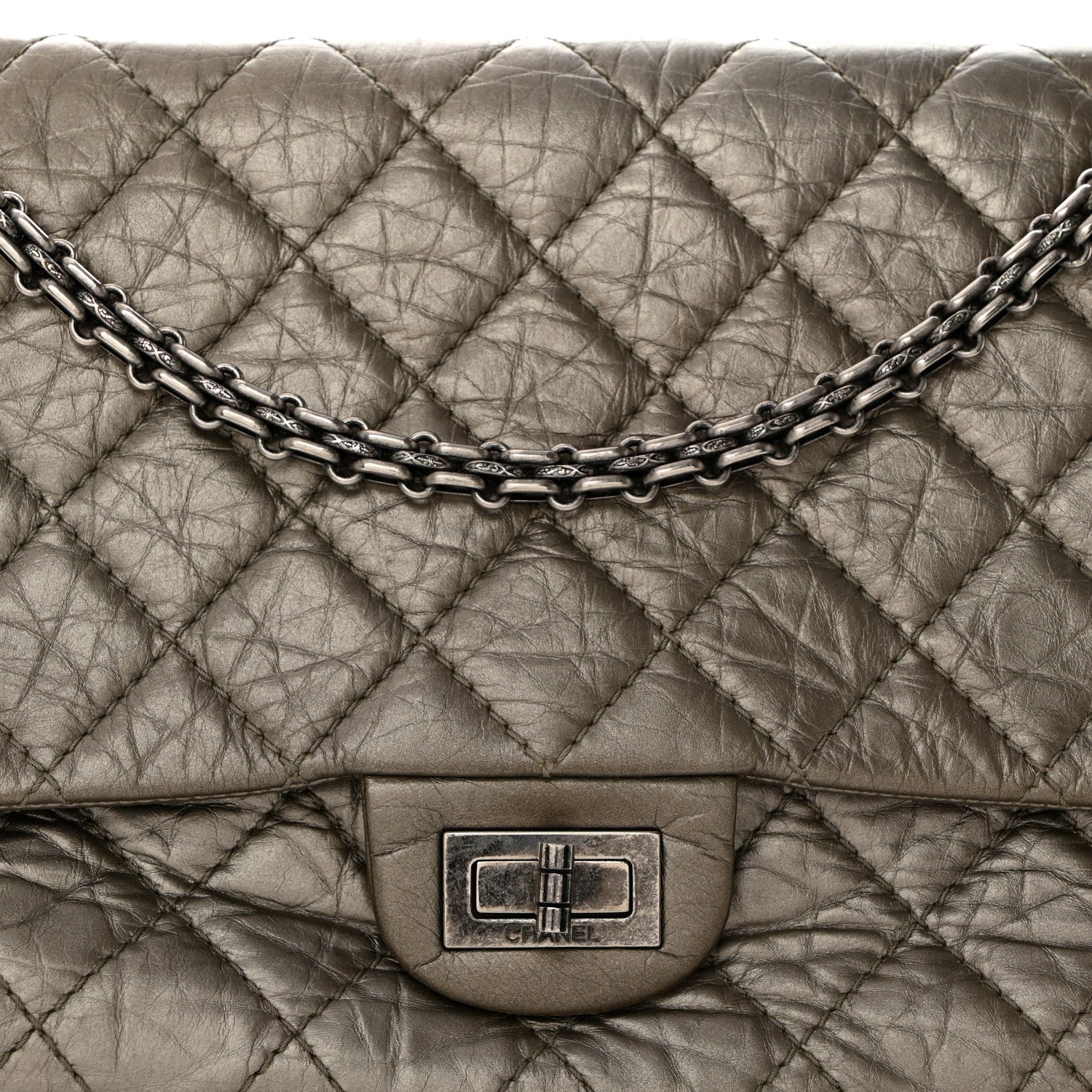 Chanel Metallic Aged Calfskin Quilted Double Compartment 2.55 Reissue 227 Grey 8 of 10