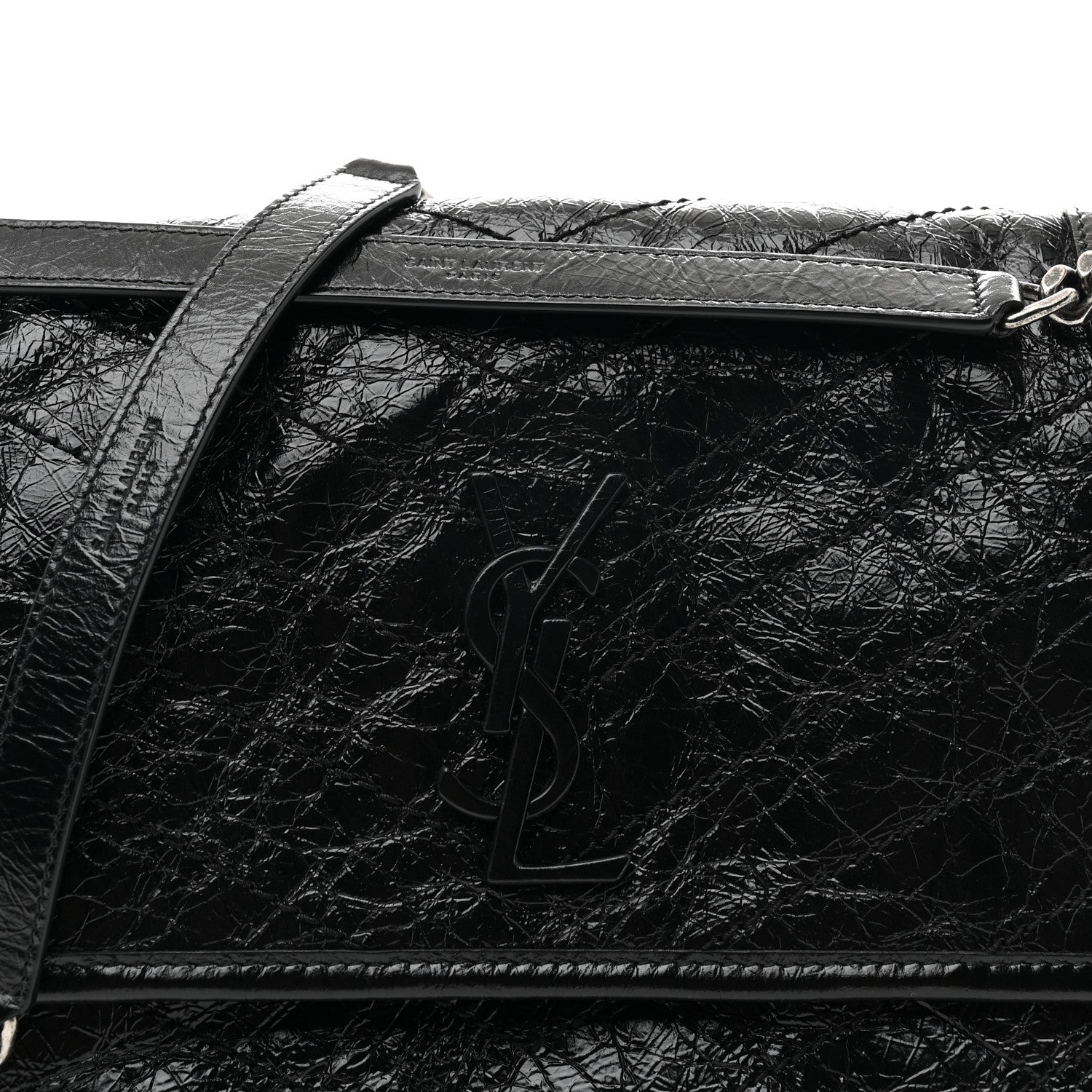 Saint Laurent Crinkled Calfskin Matelasse Monogram Medium Niki Chain Satchel Black 8 of 10