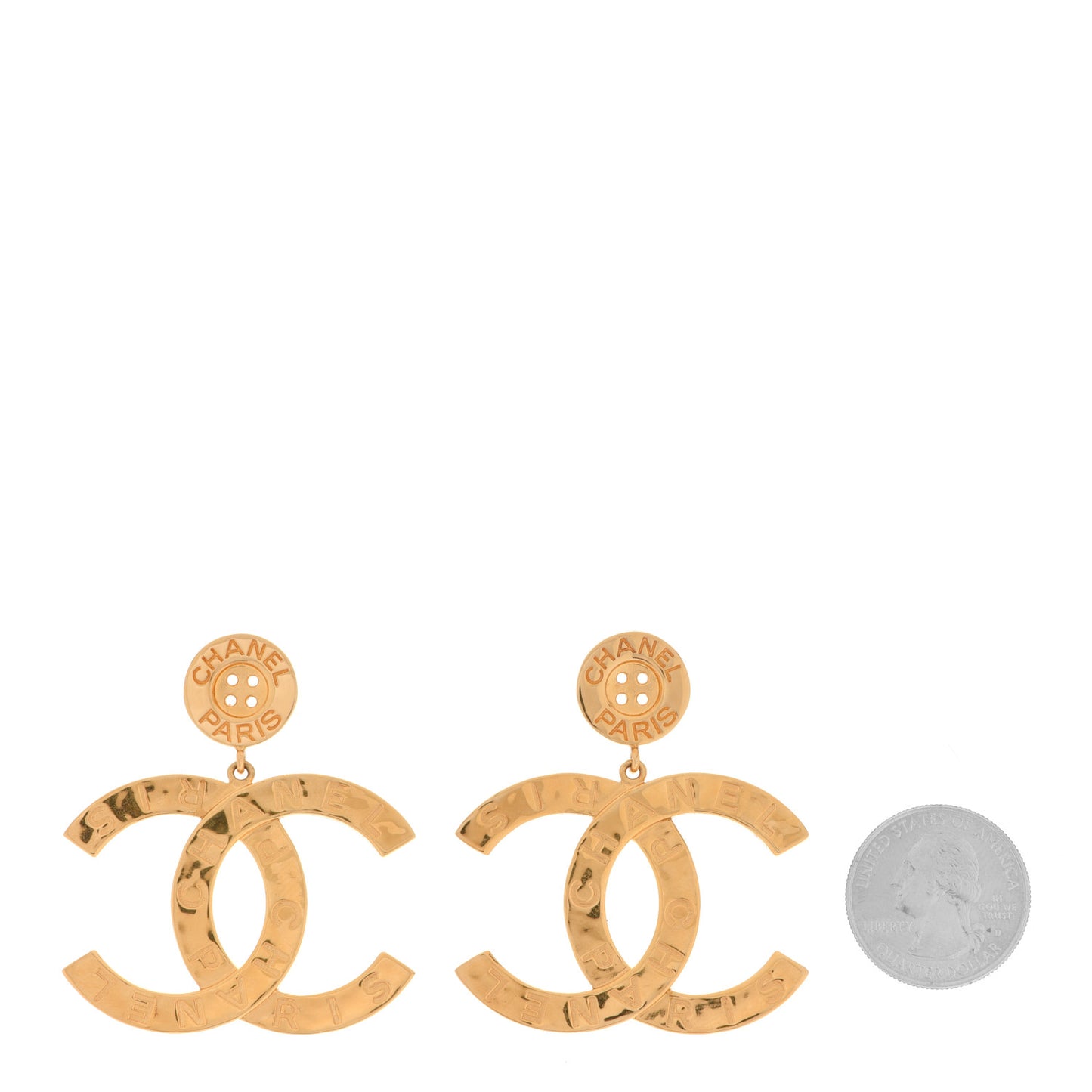 Metal Large Paris Button Earrings Gold