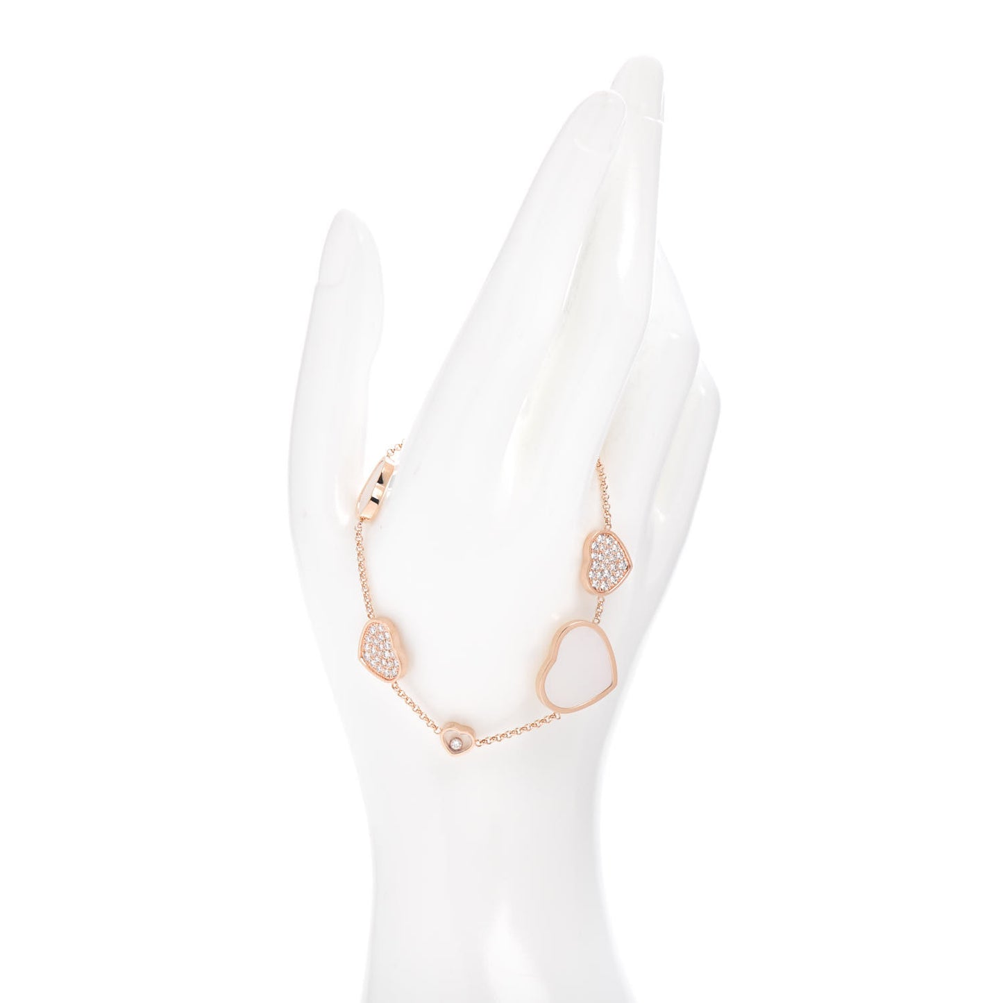 18K Rose Gold Diamond Mother of Pearl Happy Hearts Bracelet