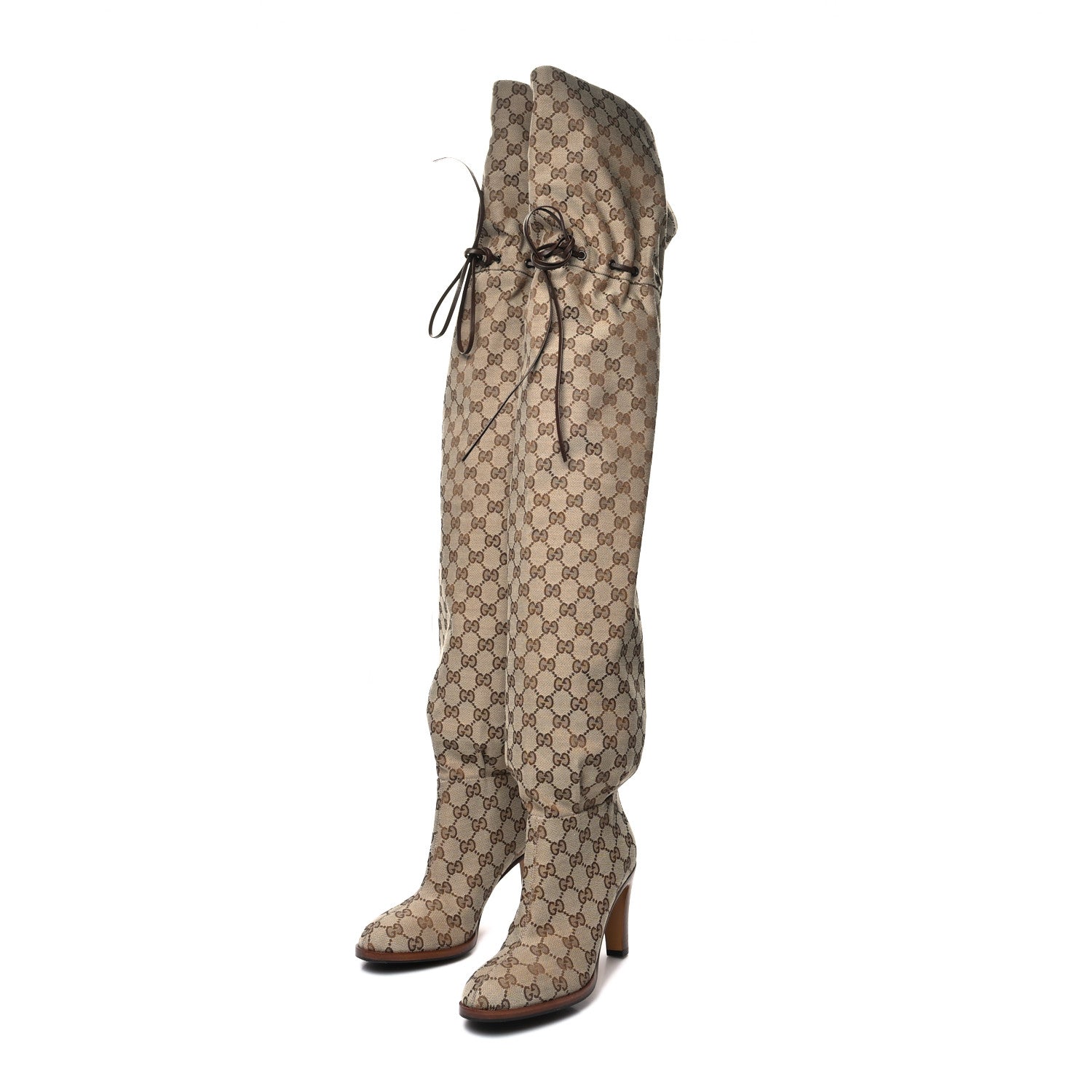 Gucci Monogram Over the Knee Boots 37 Beige Ebony 3 of 6