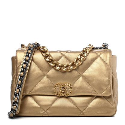 Chanel Metallic Goatskin Quilted Large Chanel 19 Flap Gold 1 of 4