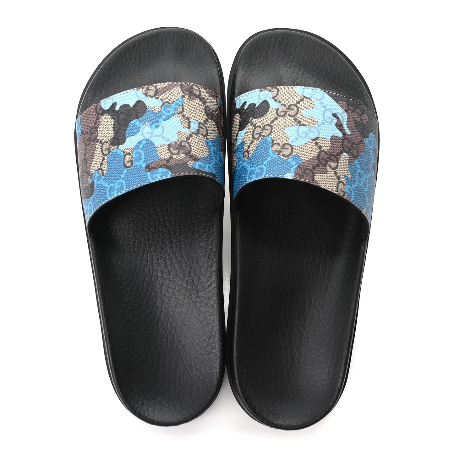 GG Supreme Monogram Camouflage Mens Lug Sole Slide Sandals 7 Blue Multicolor