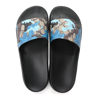 Gucci GG Supreme Monogram Camouflage Mens Lug Sole Slide Sandals 7 Blue Multicolor 2 of 10