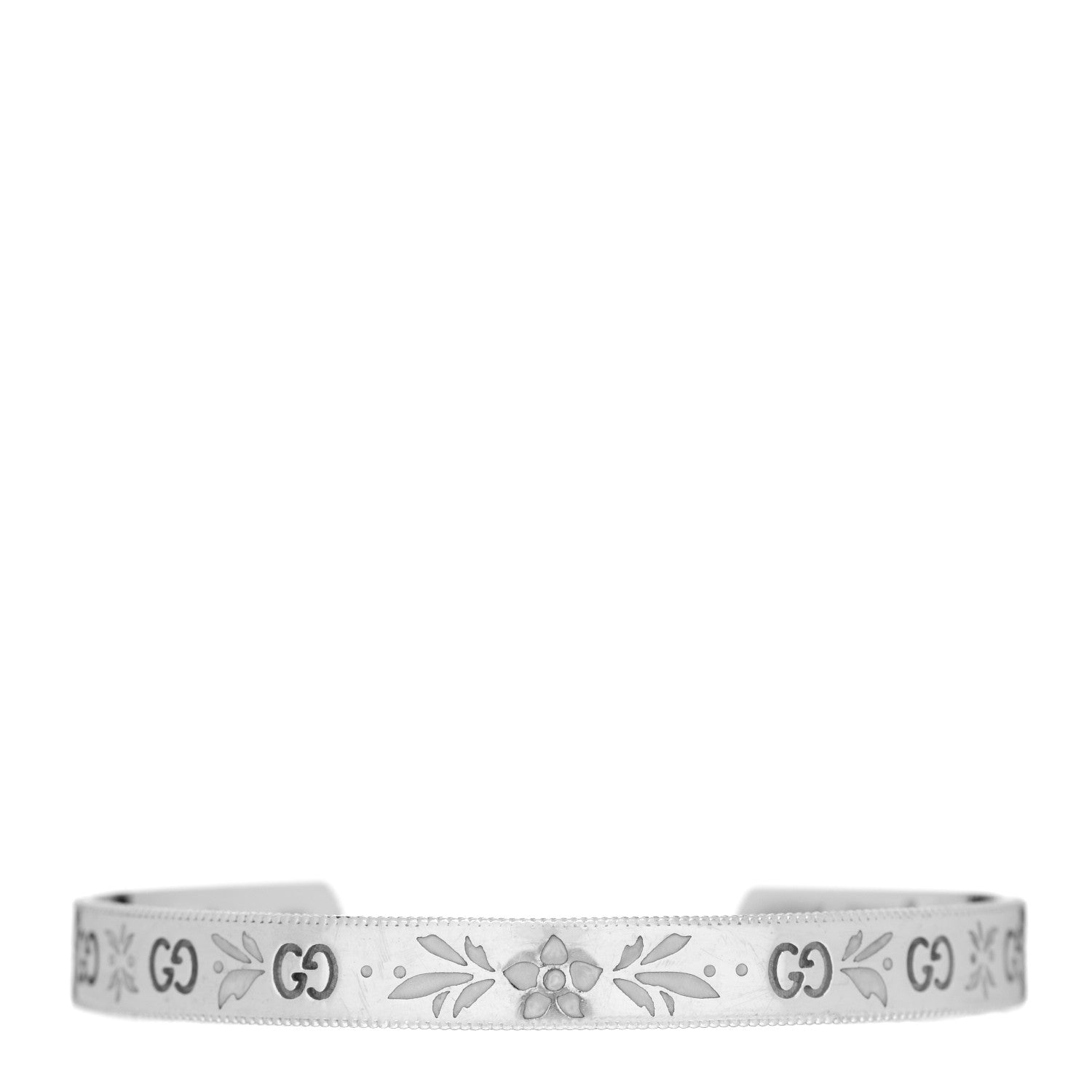 Gucci 18K White Gold Enamel Icon Blooms Cuff Bracelet 1 of 3
