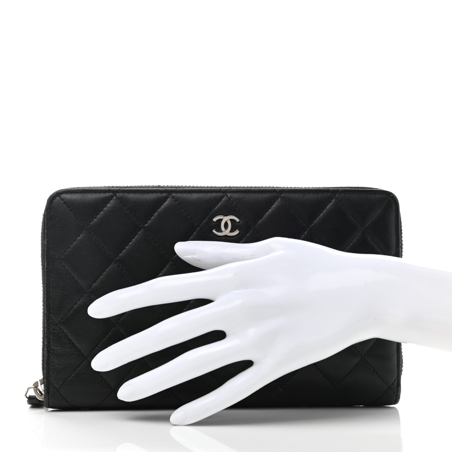 Chanel Lambskin Quilted Large Zip Around Organizer Wallet Black 2 of 12