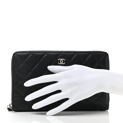 Chanel Lambskin Quilted Large Zip Around Organizer Wallet Black 2 of 12