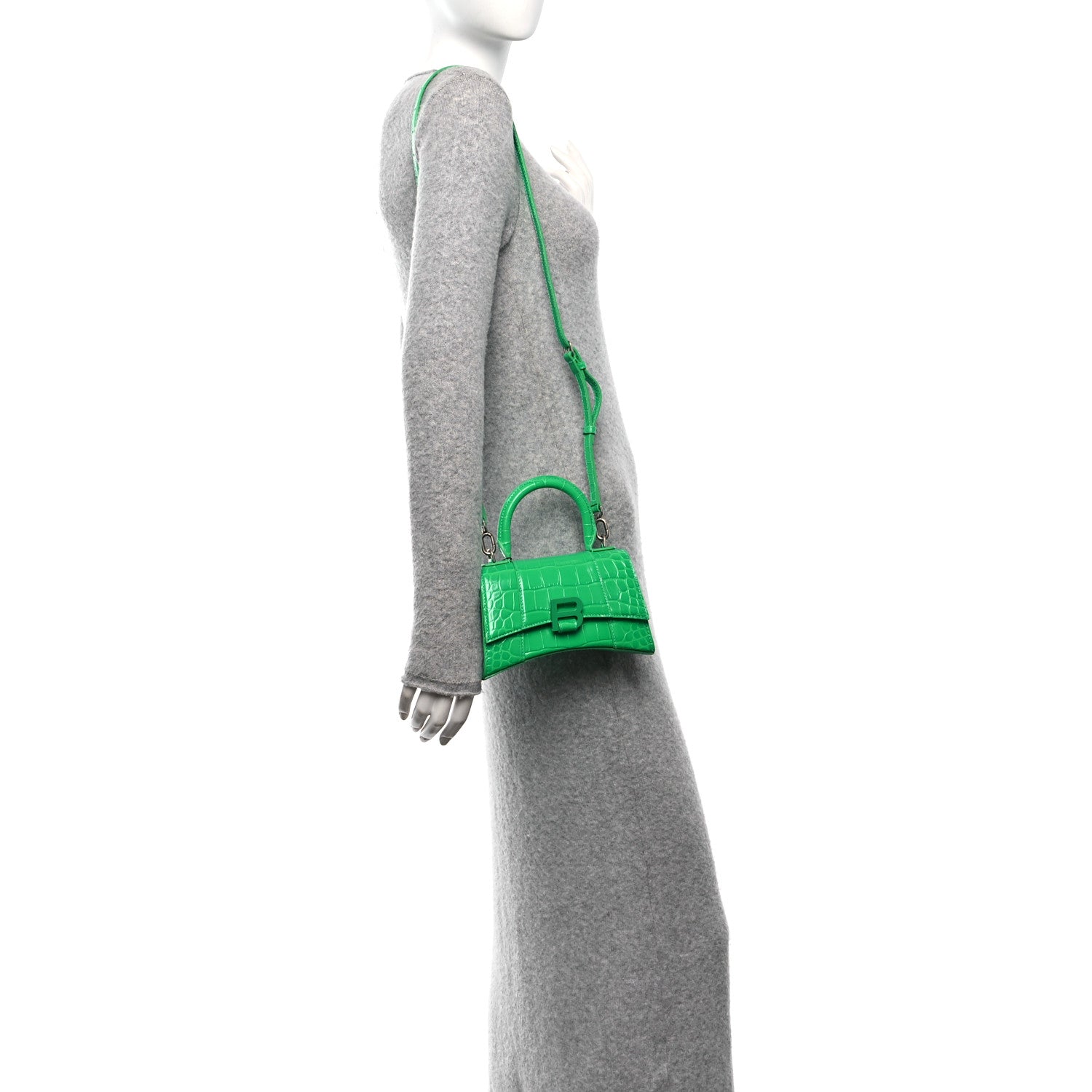Balenciaga Shiny Calfskin Crocodile Embossed Hourglass Top Handle Bag XS Vivid Green 2 of 10