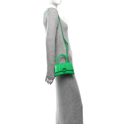 Balenciaga Shiny Calfskin Crocodile Embossed Hourglass Top Handle Bag XS Vivid Green 2 of 10