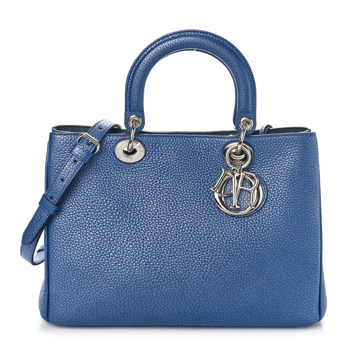 Metallic Bullcalf Medium Diorissimo Tote Blue