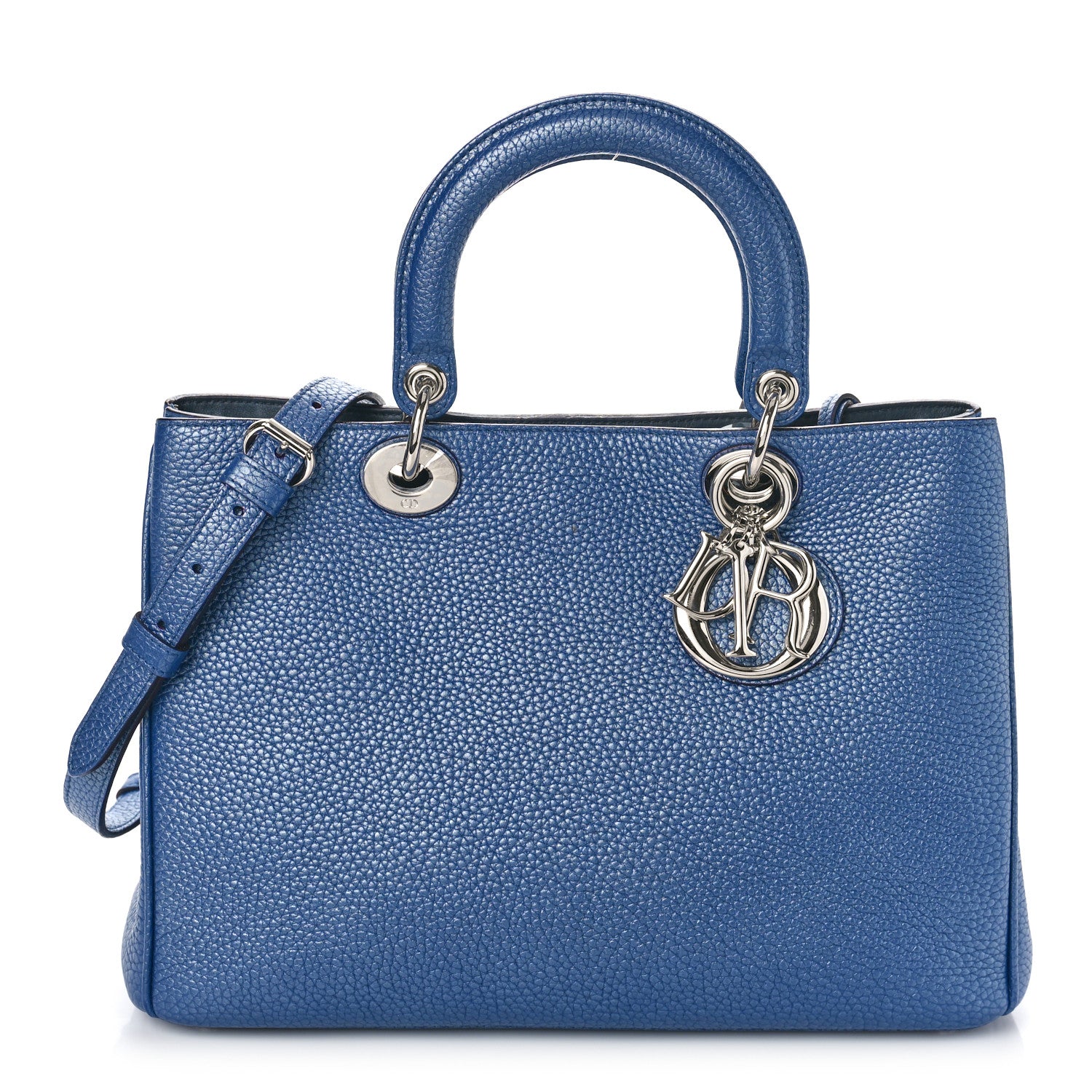 Christian Dior Metallic Bullcalf Medium Diorissimo Tote Blue 3 of 9
