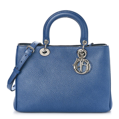 Christian Dior Metallic Bullcalf Medium Diorissimo Tote Blue 3 of 9