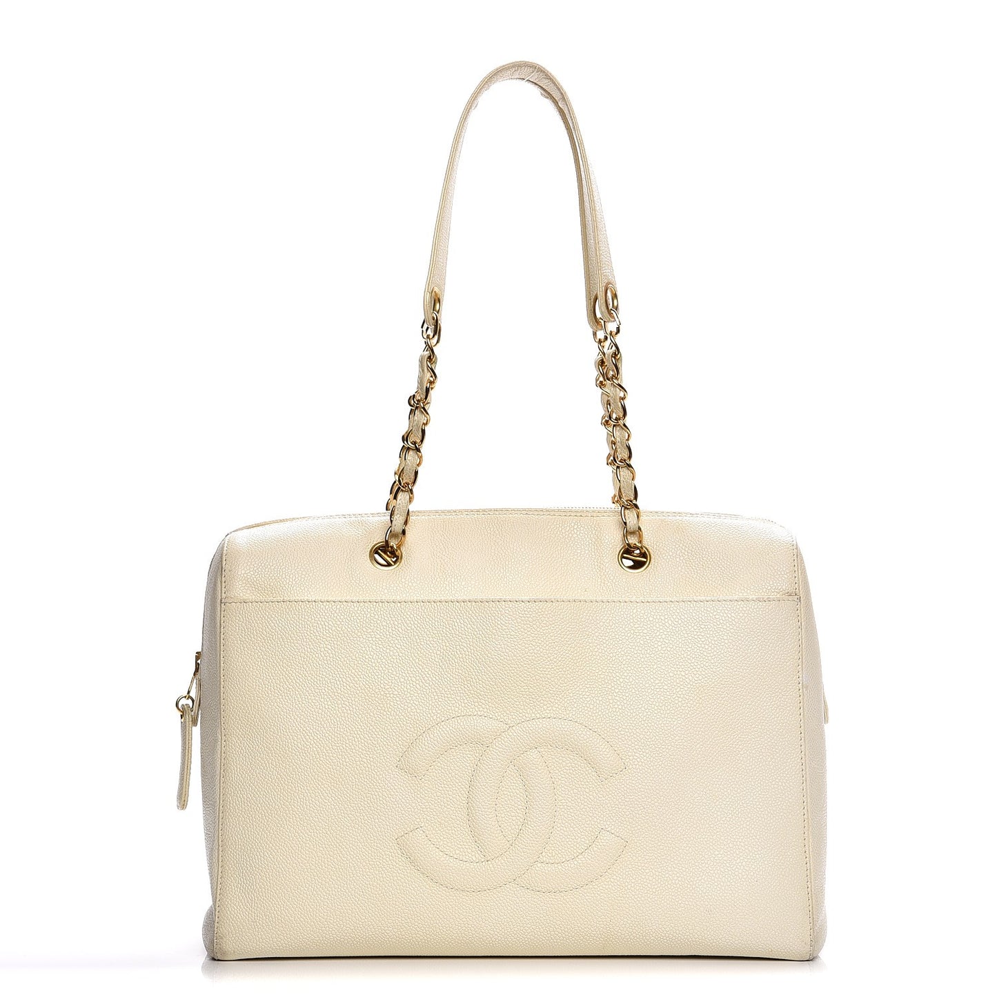Caviar Large CC Shoulder Bag Ivory