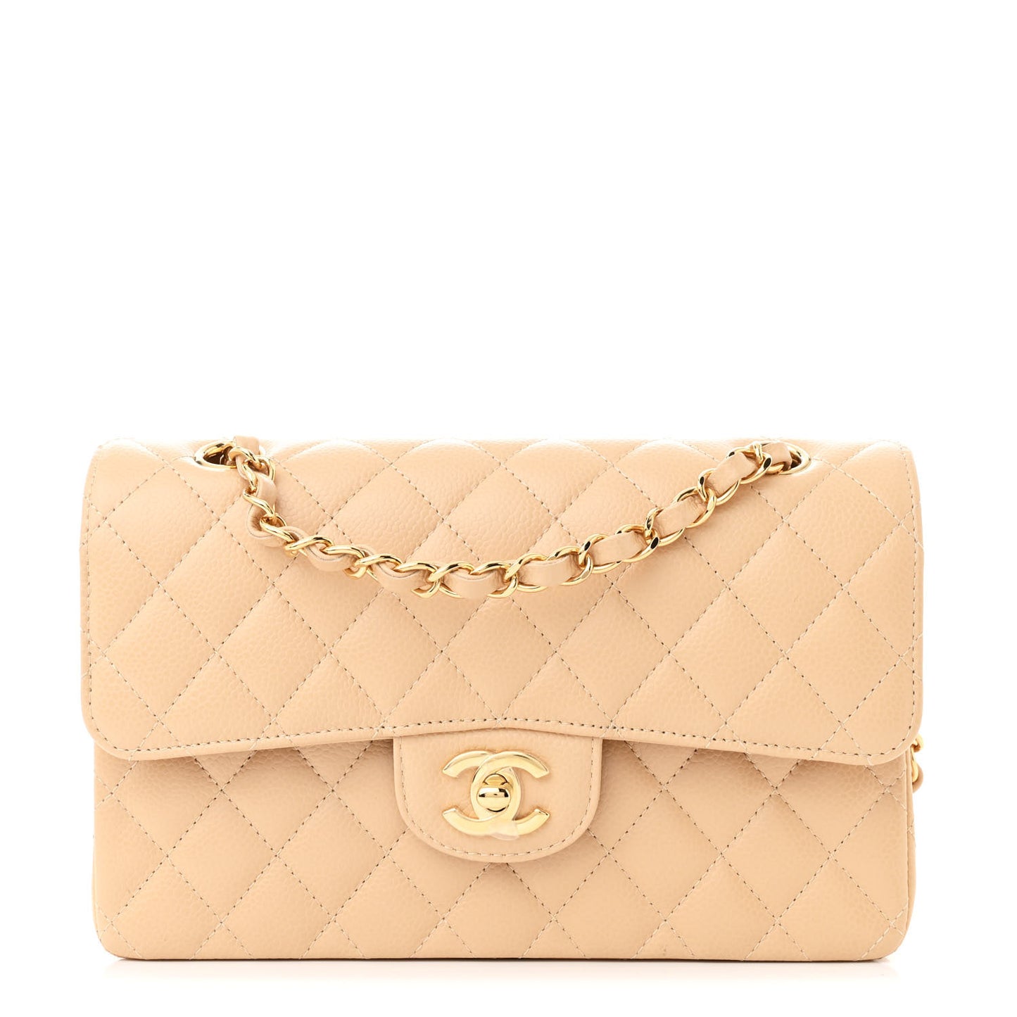 Caviar Quilted Small Double Flap Beige