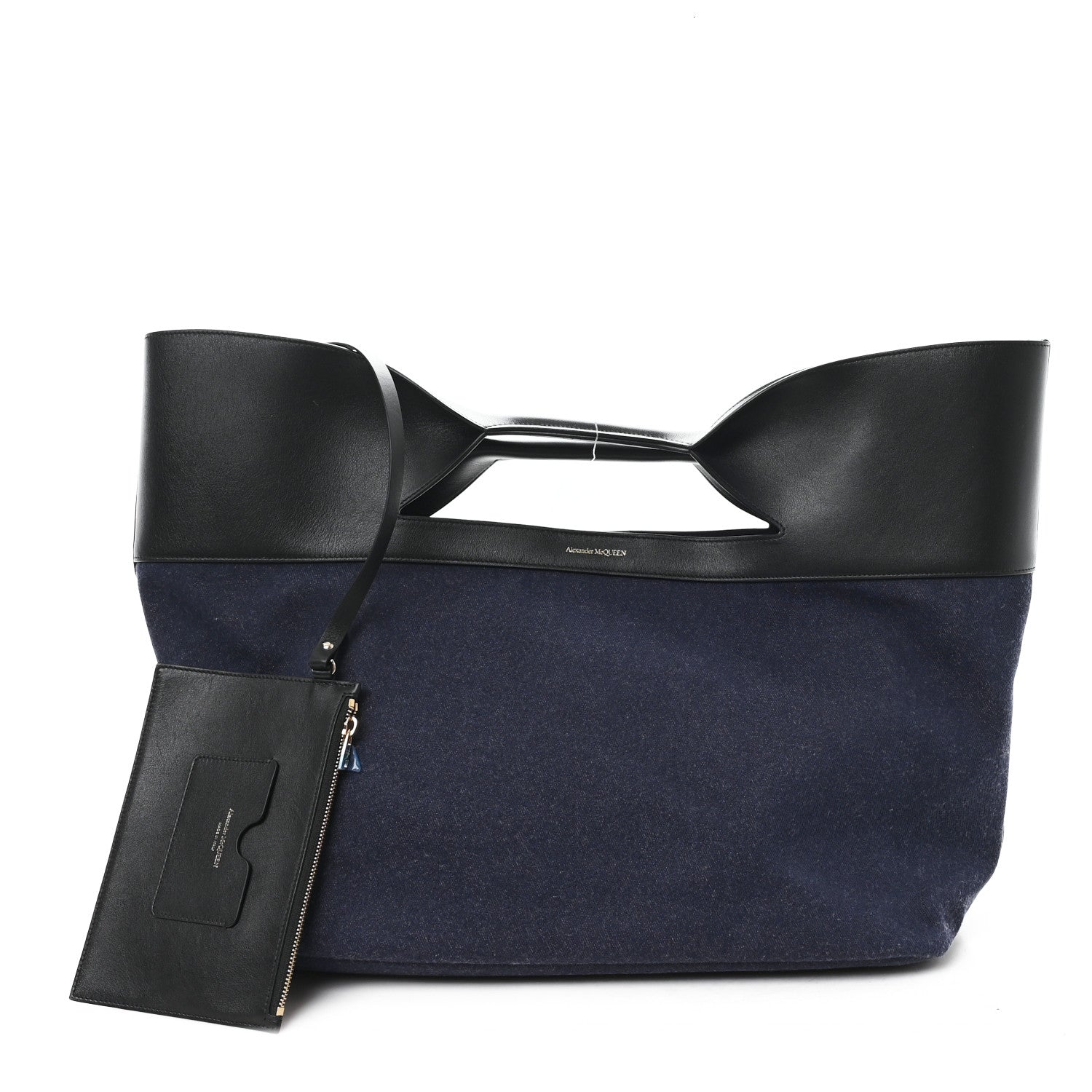 Alexander McQueen Calfskin Denim Large The Bow Bag Blue Black